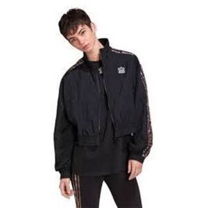 Adidas Originals Womens Size L Black Windbreaker Jacket Snakeskin Tri Stripe NWT